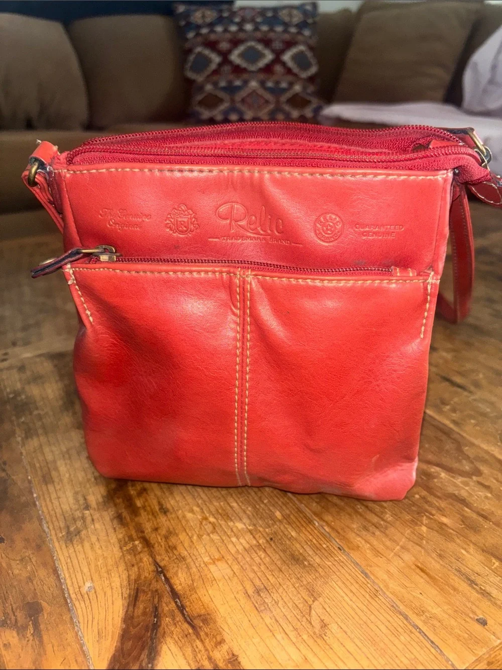 Relic Red Leather Compact Crossbody with Front Pocket